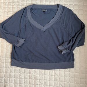 Oversized Blue XXL Slouchy Long Sleeve Knit Pullover Wide V-Neck Crop Top